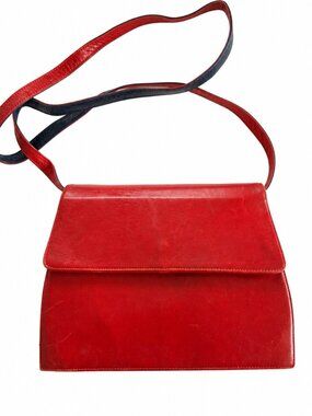 Bally Vintage Red Leather Shoulder Bag Minimalist Italy Crossbody Bag